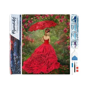 Diamond painting femme à la robe rouge