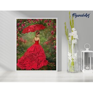 Diamond painting femme à la robe rouge