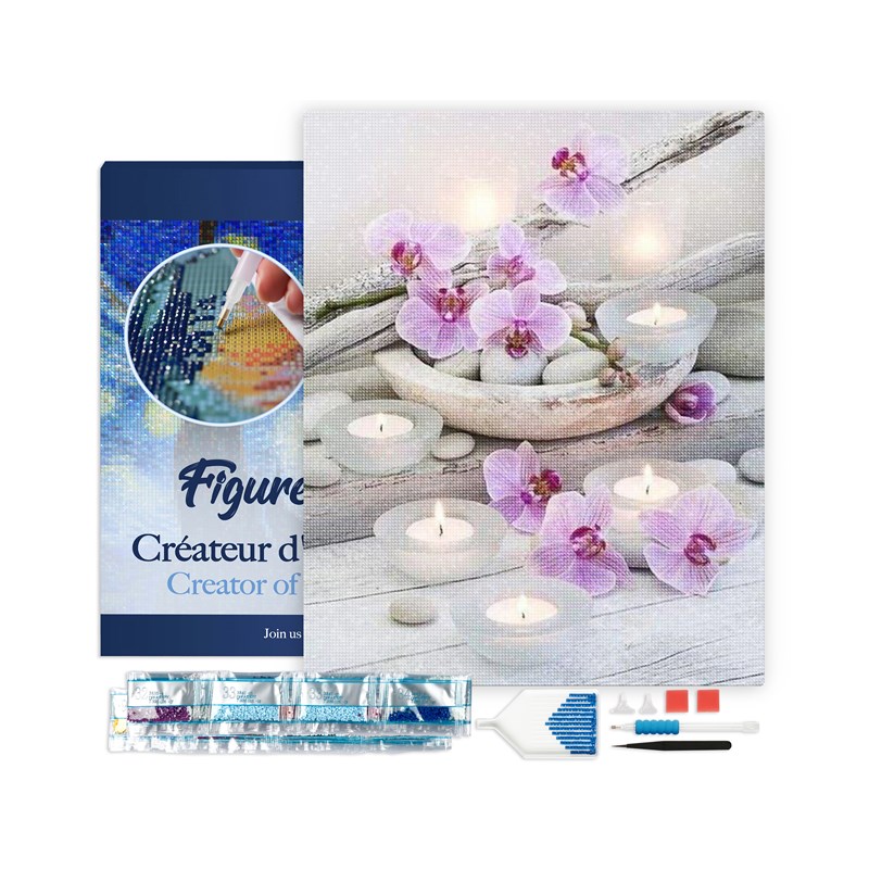 Broderie diamant fleurs et bougies