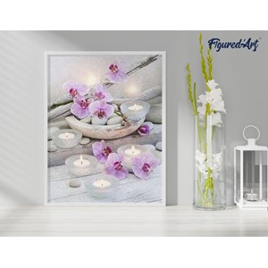 Broderie diamant fleurs et bougies