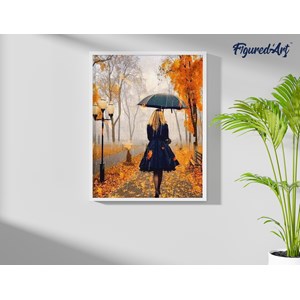 Broderie diamant femme sous la pluie