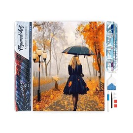 Diamond painting femme sous la pluie