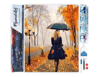 Diamond painting femme sous la pluie