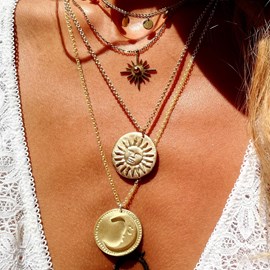 Collier soleil et lune double face or