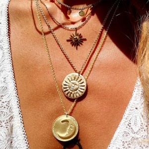Collier soleil et lune double face or