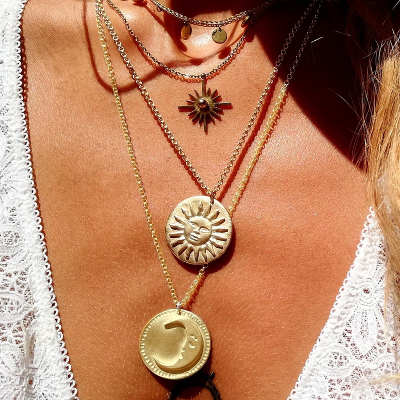La Jungle Bijoux - Collier soleil et lune double face or