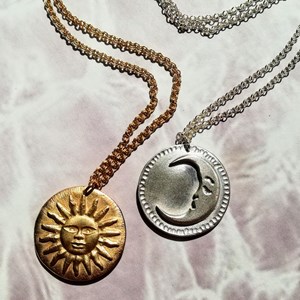 Collier soleil et lune double face or