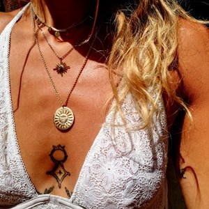 Collier soleil et lune double face or