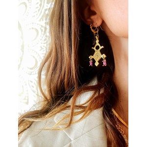 Croix d’agadez boucles d’oreilles rose