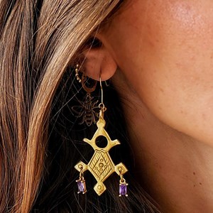 Croix d’agadez boucles d’oreilles violet