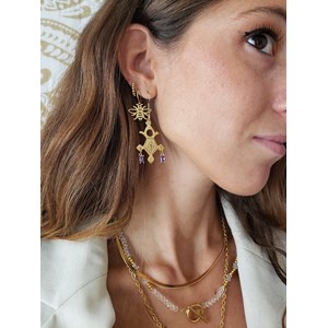 Croix d’agadez boucles d’oreilles violet