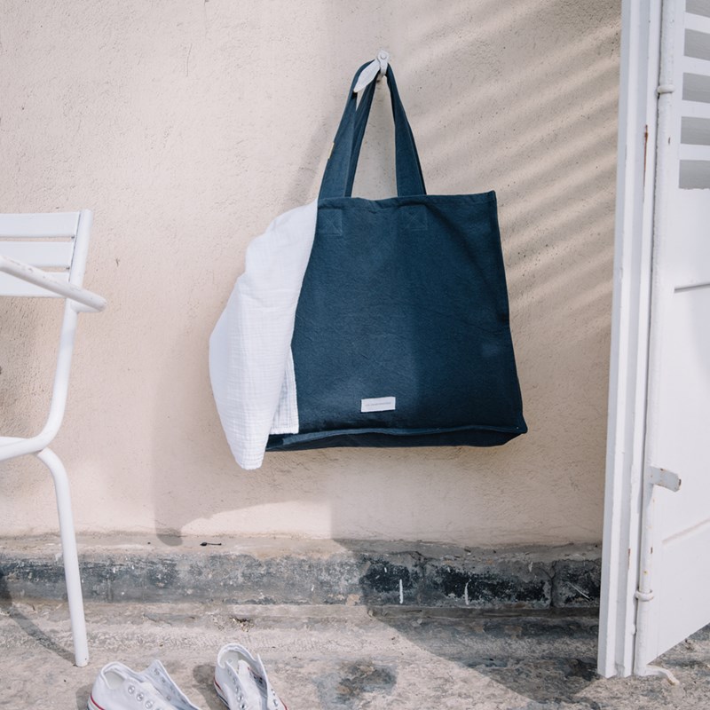 Les Pensionnaires - Grand cabas en toile de coton bio bleu