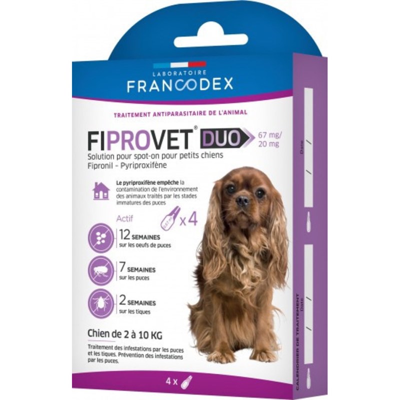 Francodex - 4 pipettes anti puces fiprovet duo pour