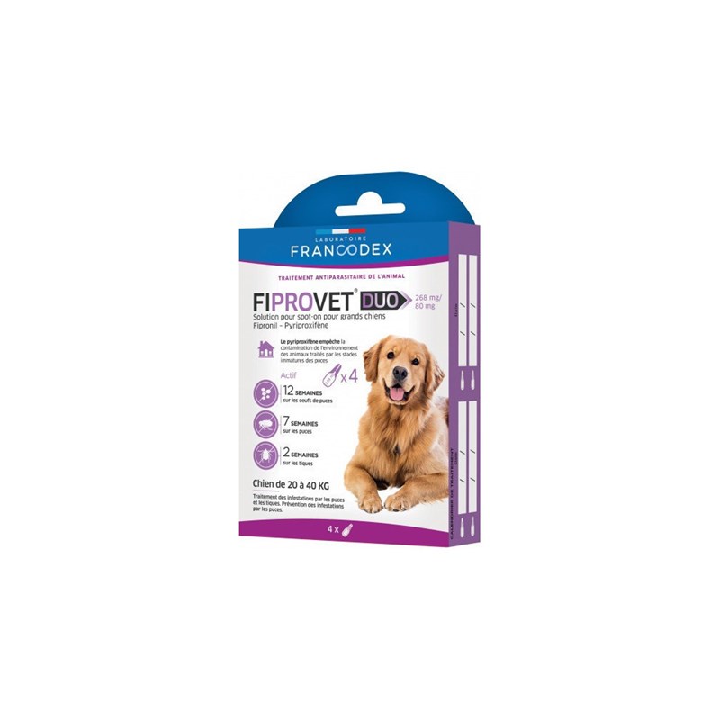 Francodex - 4 pipettes anti puces fiprovet duo pour