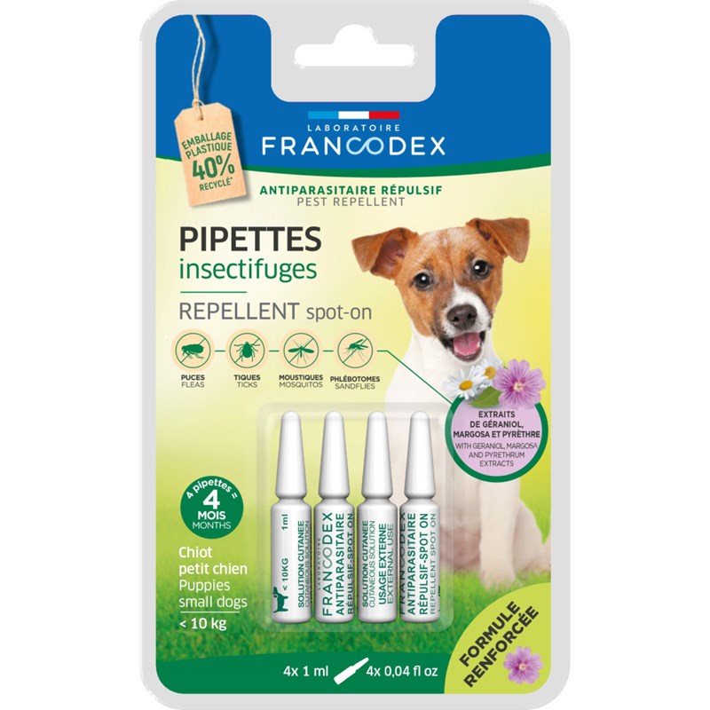 Francodex - 4 pipettes insectifuges chiots, petits