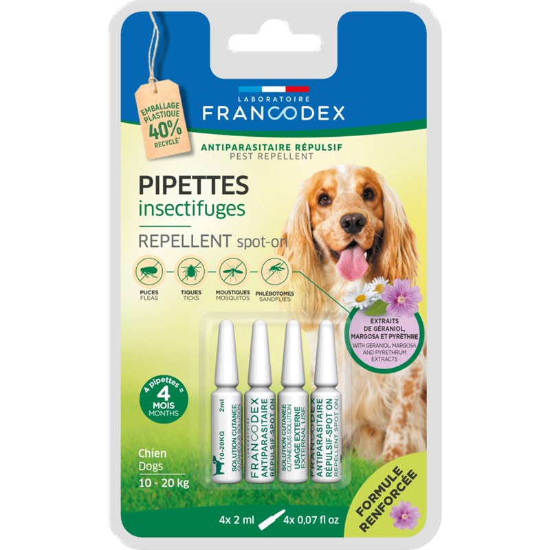 Francodex - 4 pipettes insectifuges pour chiens de