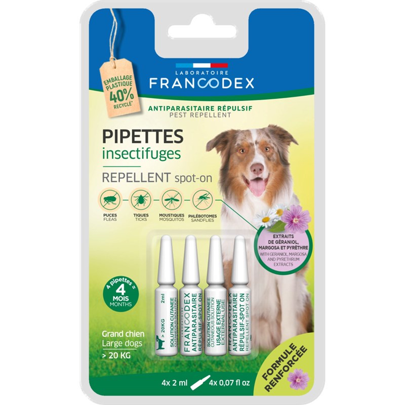 Francodex - 4 pipettes insectifuges pour chiens de