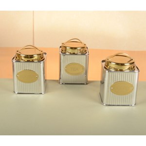 Boîte à thé argentée et dorée