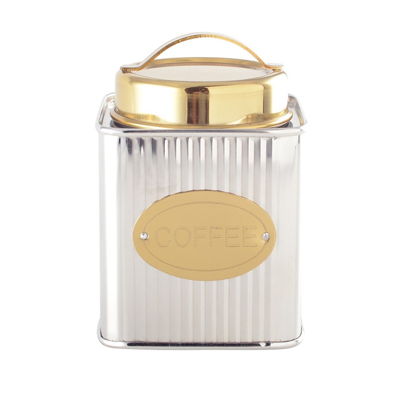 Boîte à café argentée et dorée
