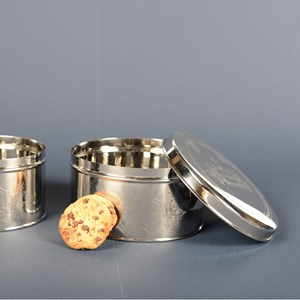 Boîte à cookies ronde argentée