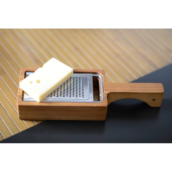 Râpe à Fromage Acier Inox Avec Récipient Bois Acacia – Râpe Légumes & Fromage Facile à Nettoyer