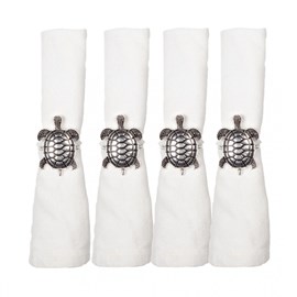 Lot de 4 ronds de serviettes tortues argent