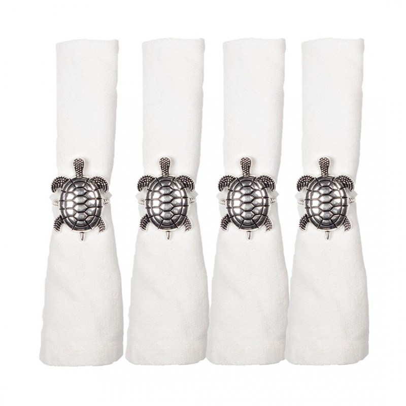 Lot de 4 ronds de serviettes tortues argent