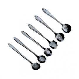 Cuillères à dessert fleurs assorties noires - lot de 6