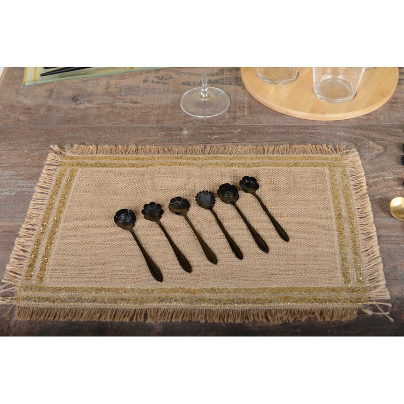 Aulica - Cuillères à dessert fleurs assorties noires - lot de 6