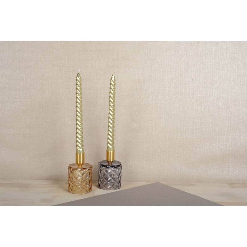 Aulica - Bougeoirs ronds jaune et violet - lot de 2