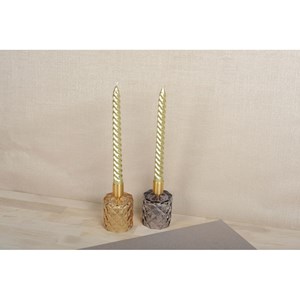 Bougeoirs ronds jaune et violet - lot de 2