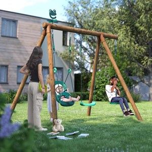 Portique en bois rond 3 agrès avec balan