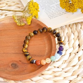 Bracelet 7 chakras œil de tigre 8 mm