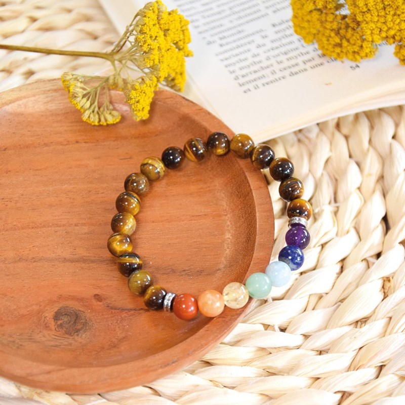 Bracelet 7 chakras œil de tigre 8 mm