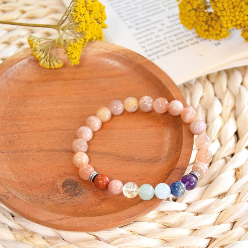 Bracelet 7 chakras pierre de soleil 8 mm
