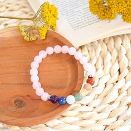 Bracelet 7 chakras quartz rose 8 mm