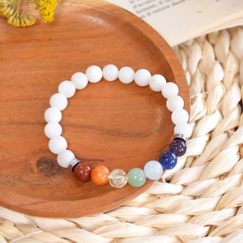 Bracelet 7 chakras pierre de lune 8 mm