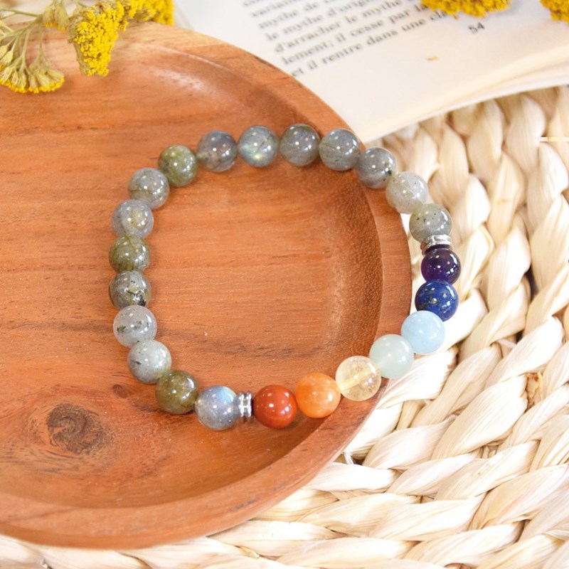 Bracelet 7 chakras labradorite 8 mm