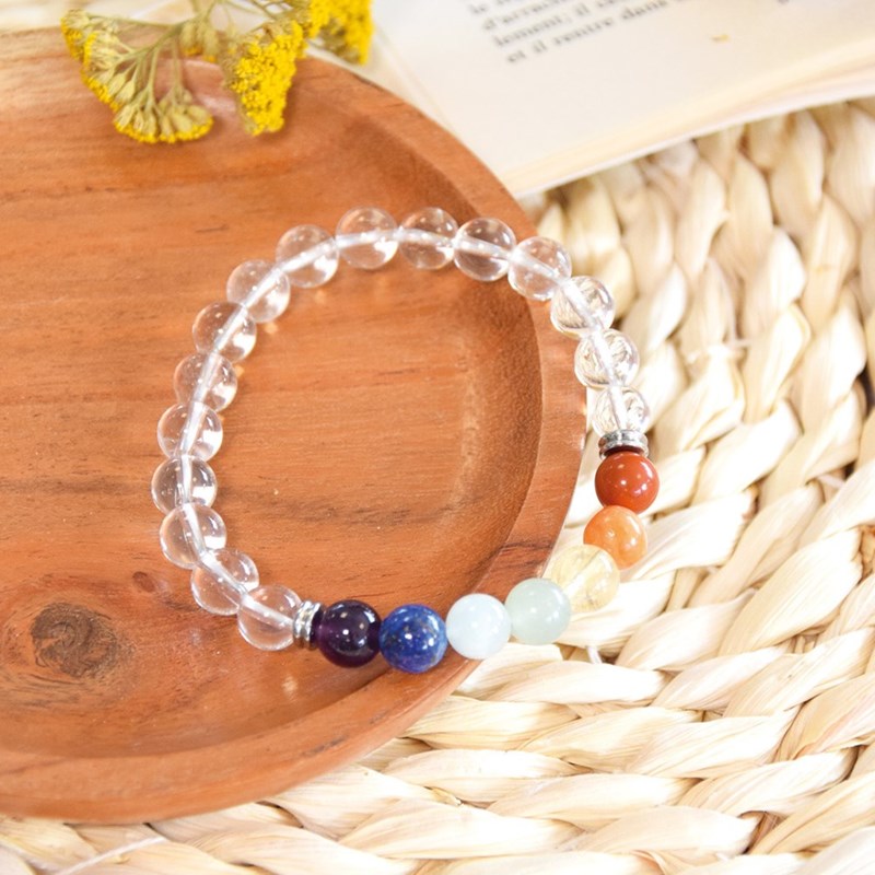 Bracelet 7 chakras cristal de roche 8 mm