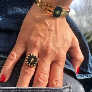 Bague ajustable carré – agate noire