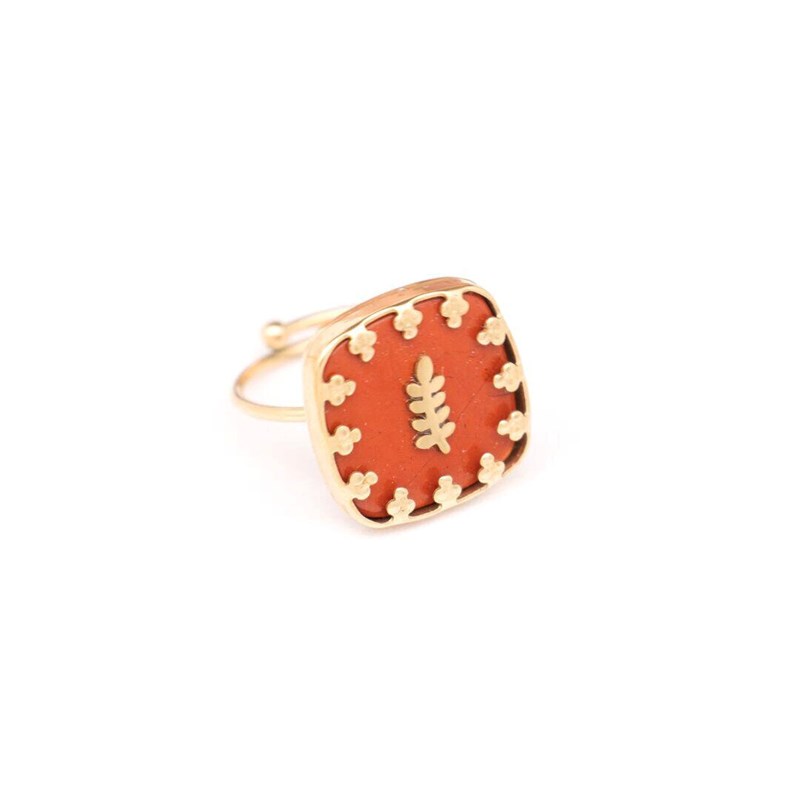 Paloma de Bahia - Bague ajustable carré – jaspe rouge