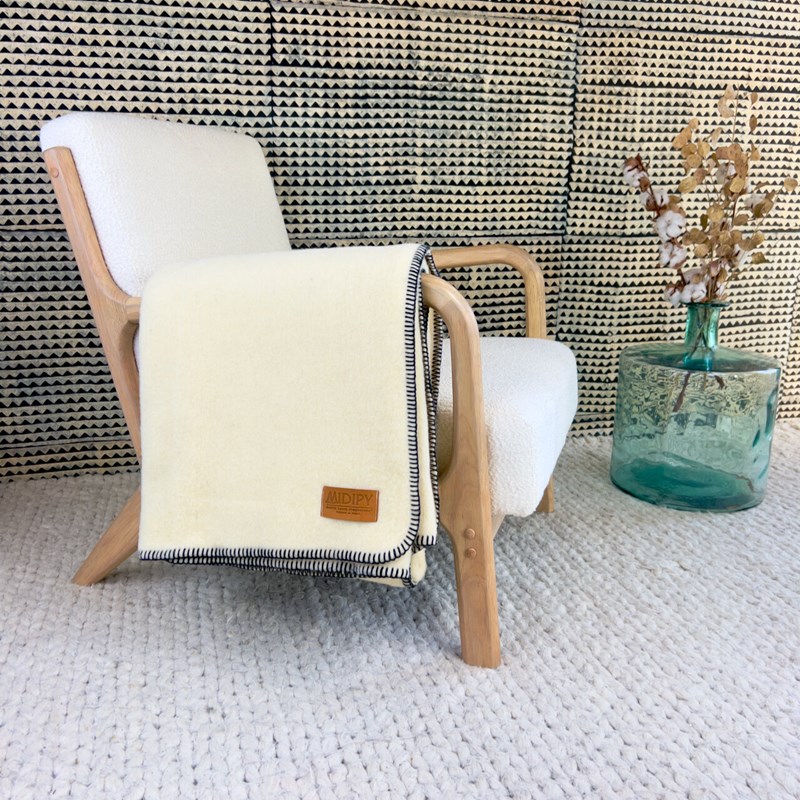 Midipy - Plaid haute laine ivoire et noir