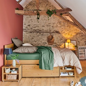 Lit rangement bois massif tara 140 x 200 cm