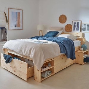 Lit rangement bois massif tara 140 x 200 cm