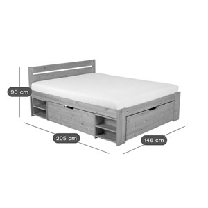 Lit rangement bois massif tara 140 x 200 cm