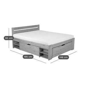 Lit rangement bois massif tara 140 x 190 cm