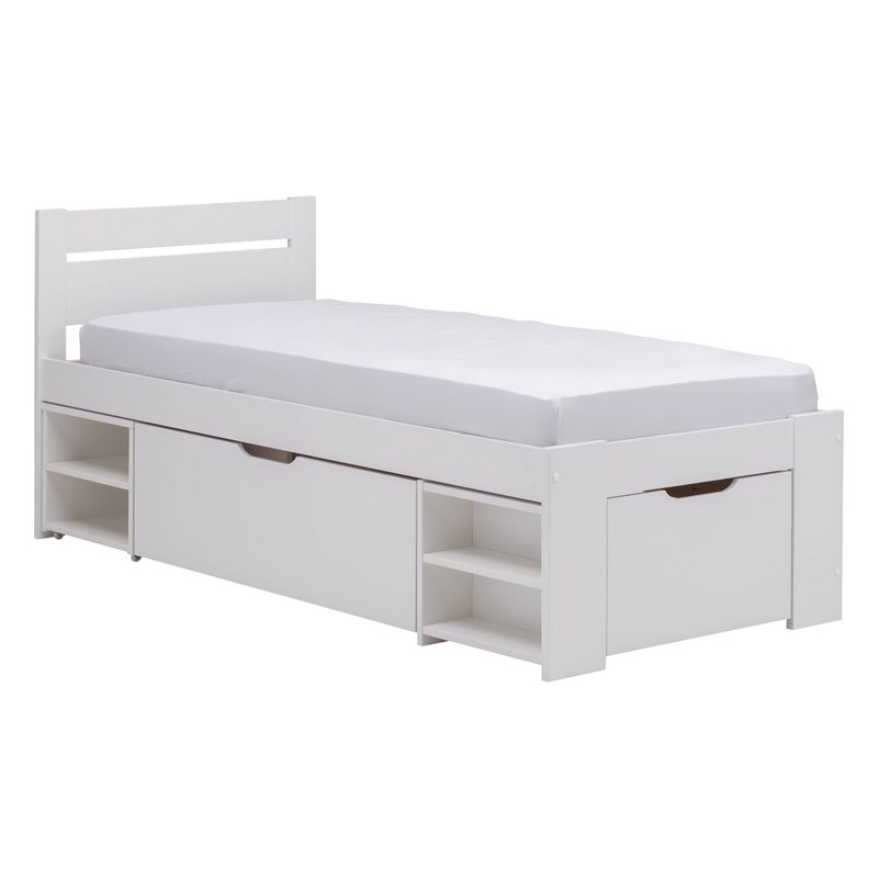 Lit rangement enfant bois massif tara blanc