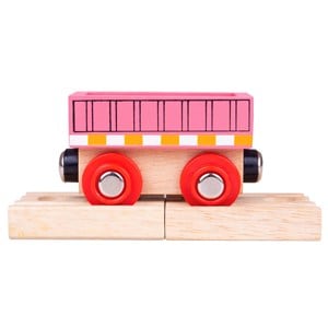Wagon rose sur rail en bois