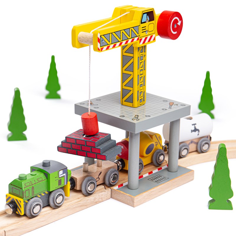 Bigjigs Rail - Accessoire ferroviaire de grue jaune