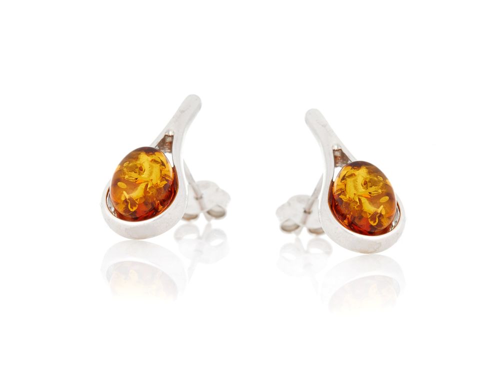 Boucles d'oreilles roses en ambre : ambre de la Baltique, clous d'oreilles floraux en argent sterling - France